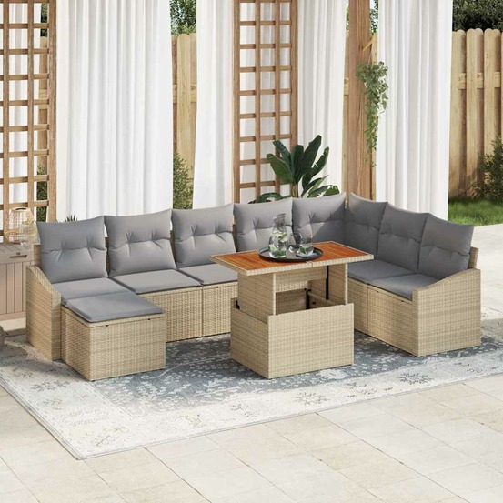 Ensemble de canapé de jardin 9 pcs beige poly rotin
