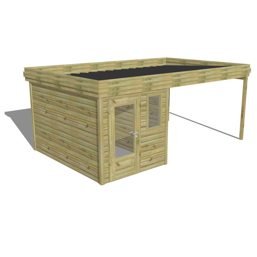 Abri de jardin bois pin traité autoclave 27mm - 5,64x3,44m / 19m2 - bac acier - abri français