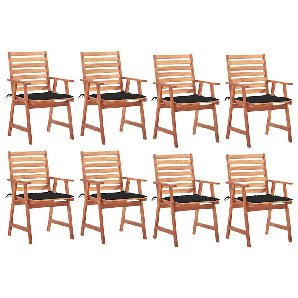 Chaises à manger d'extérieur lot de 8 et coussins acacia massif