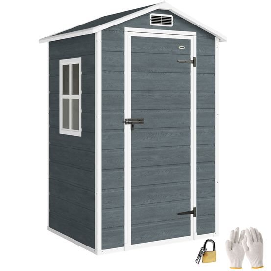 Abri de jardin résine gris 128 x 104 cm pour terrasse rangement ventilé sécurisé - comfortxl outdoor living