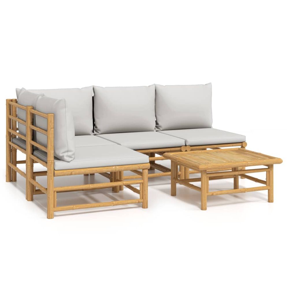 Salon de jardin 5 pcs avec coussins gris clair bambou
