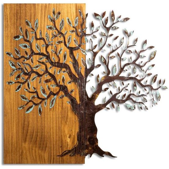 Décoration murale en métal et bois arbre modèle 4