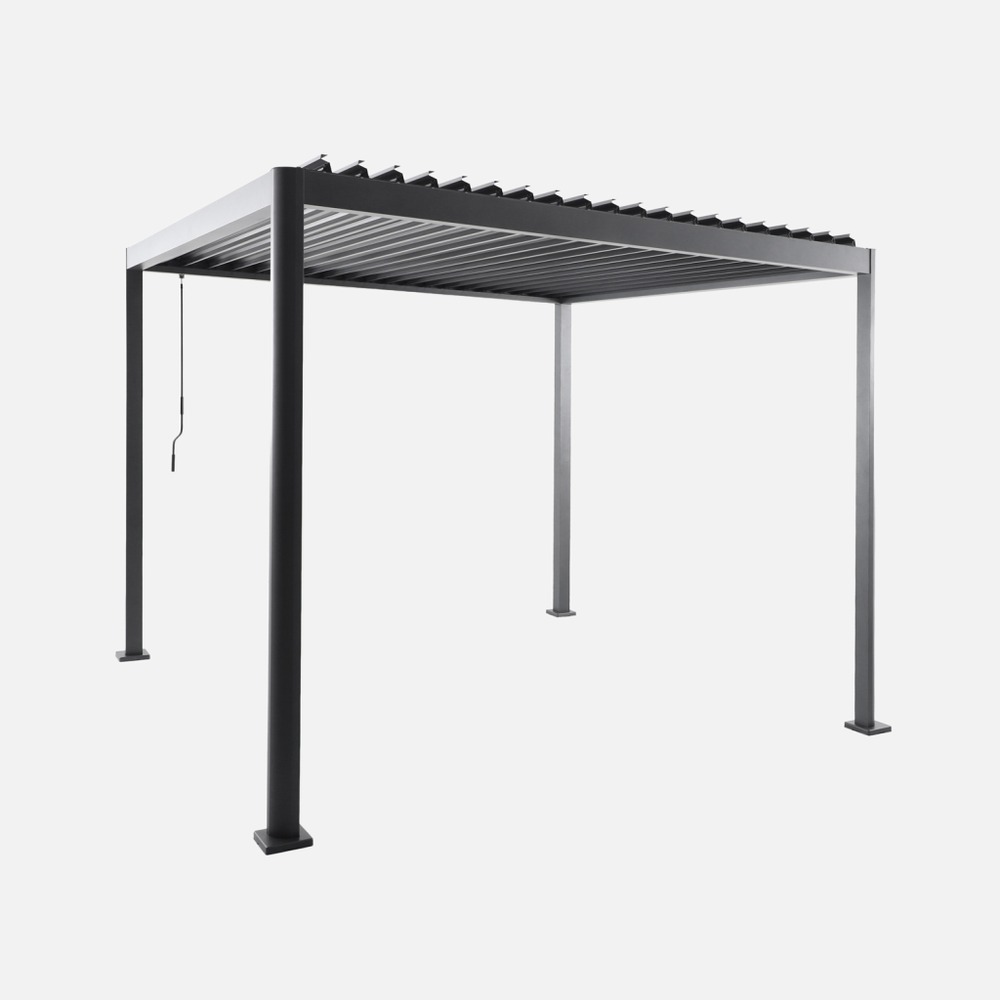Pergola bioclimatique aux pieds arrondis aluminium et acier lames orientables 3x3m - imperial