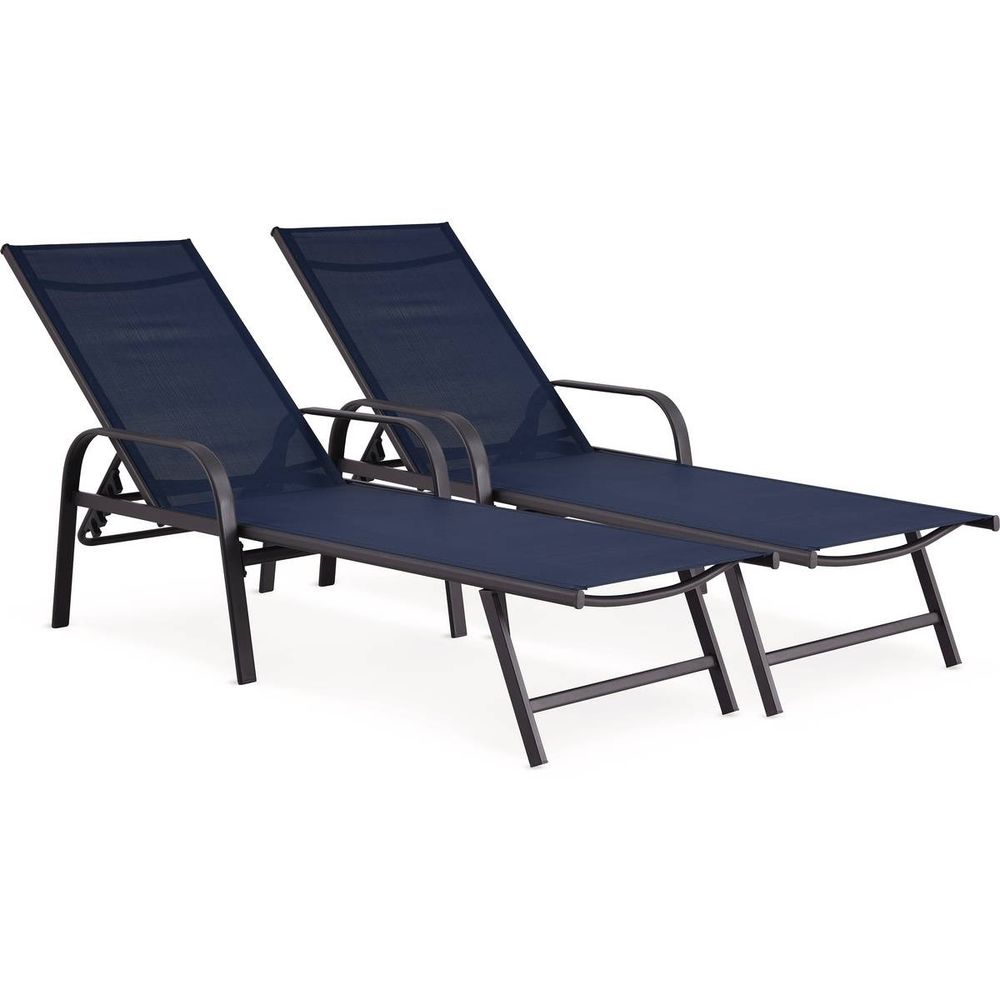 Lot de 2 bains de soleil en métal avec accoudoirs 