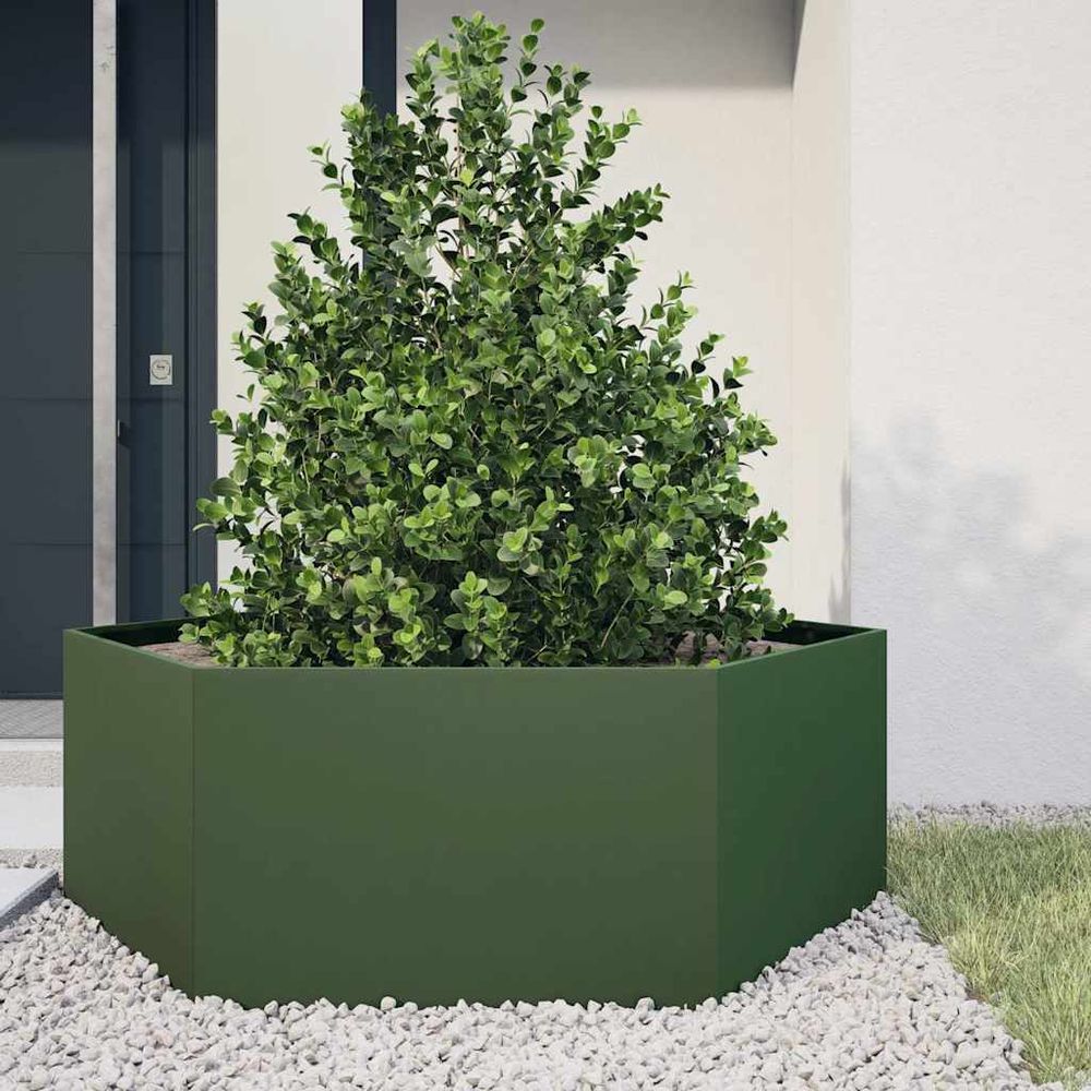 Grande jardinière surélevée hexagonale en acier jardin vert olive 138x120cm