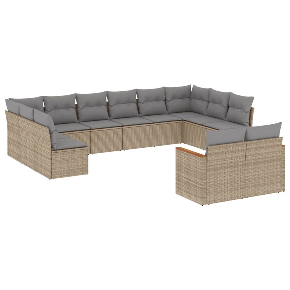 Salon de jardin et coussins 12 pcs mélange beige résine tressée