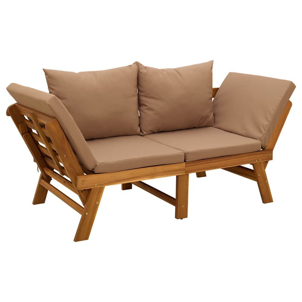 Banc de jardin 3 en 1 avec coussins bois d'acacia massif taupe