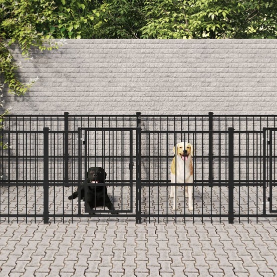 Chenil d'extérieur pour chiens acier 7,51 m²