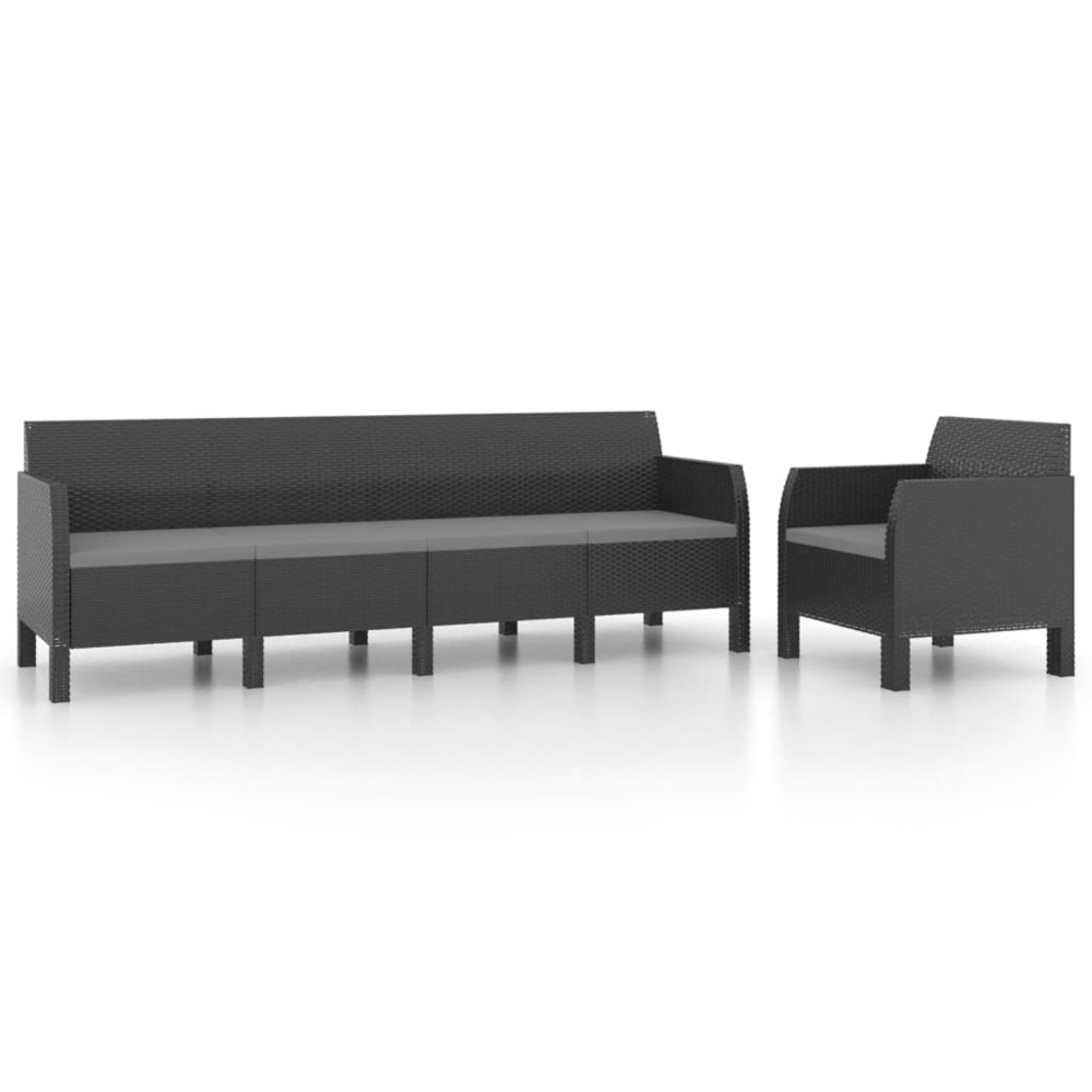 Salon de jardin 2 pcs avec coussins pp rotin anthracite