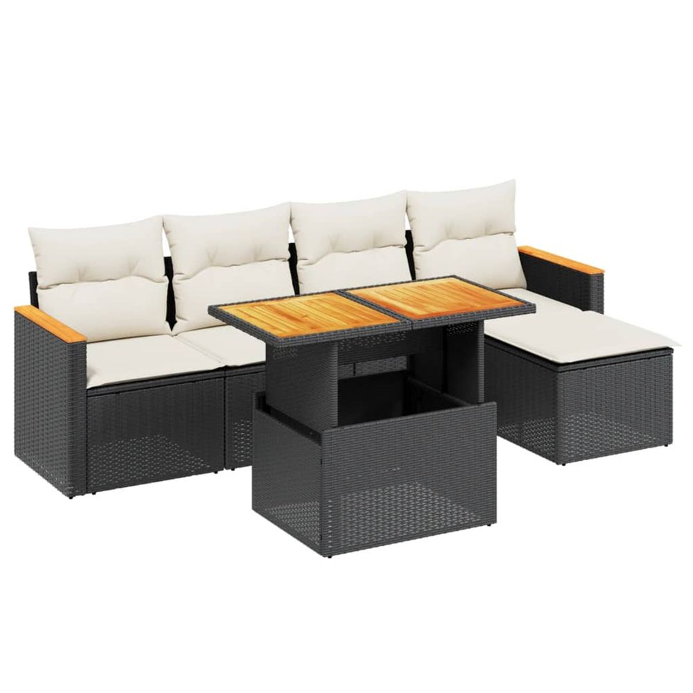 Salon de jardin 6 pcs avec coussins noir résine tressée
