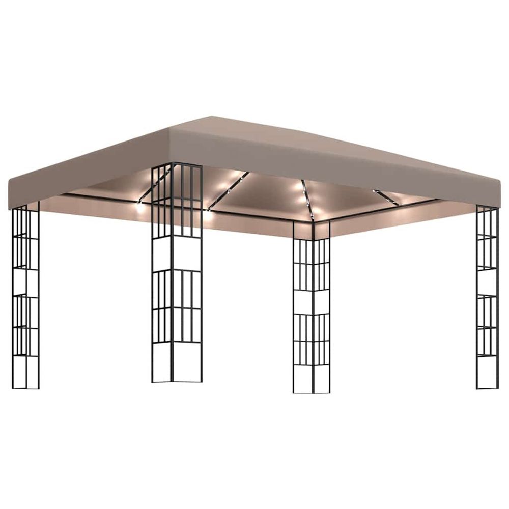 Tonnelle avec guirlande lumineuse à led 4x3 m taupe