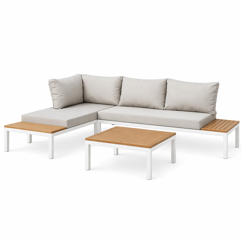 Salon de jardin 3-4 places avec table basse blanc et gris majuro