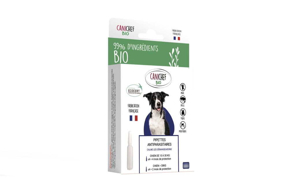 Canichef - pipettes antiparasitaires bio pour chien de moyenne et grande taille