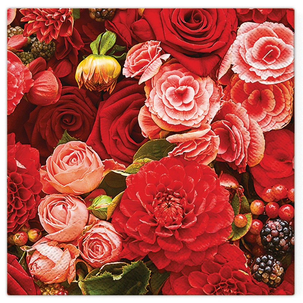 20 serviettes en papier renoncules et roses 33 cm