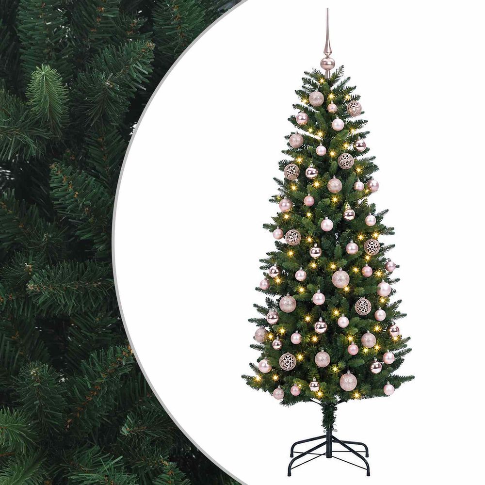 Arbre de noël artificiel avec boule 210 cm 300 led blanc chaud