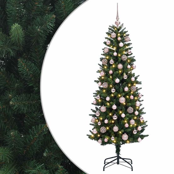 Arbre de noël artificiel avec boule 210 cm 300 led blanc chaud