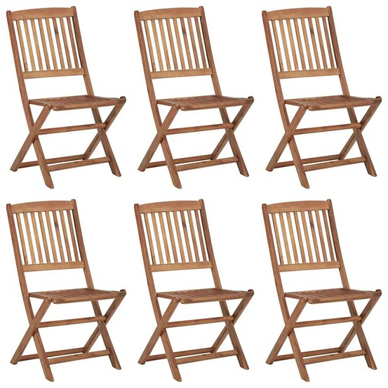 Chaises pliables de jardin lot de 6 avec coussins bois d'acacia