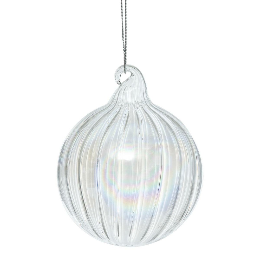 Boule de noël en verre 80mm strie blanche