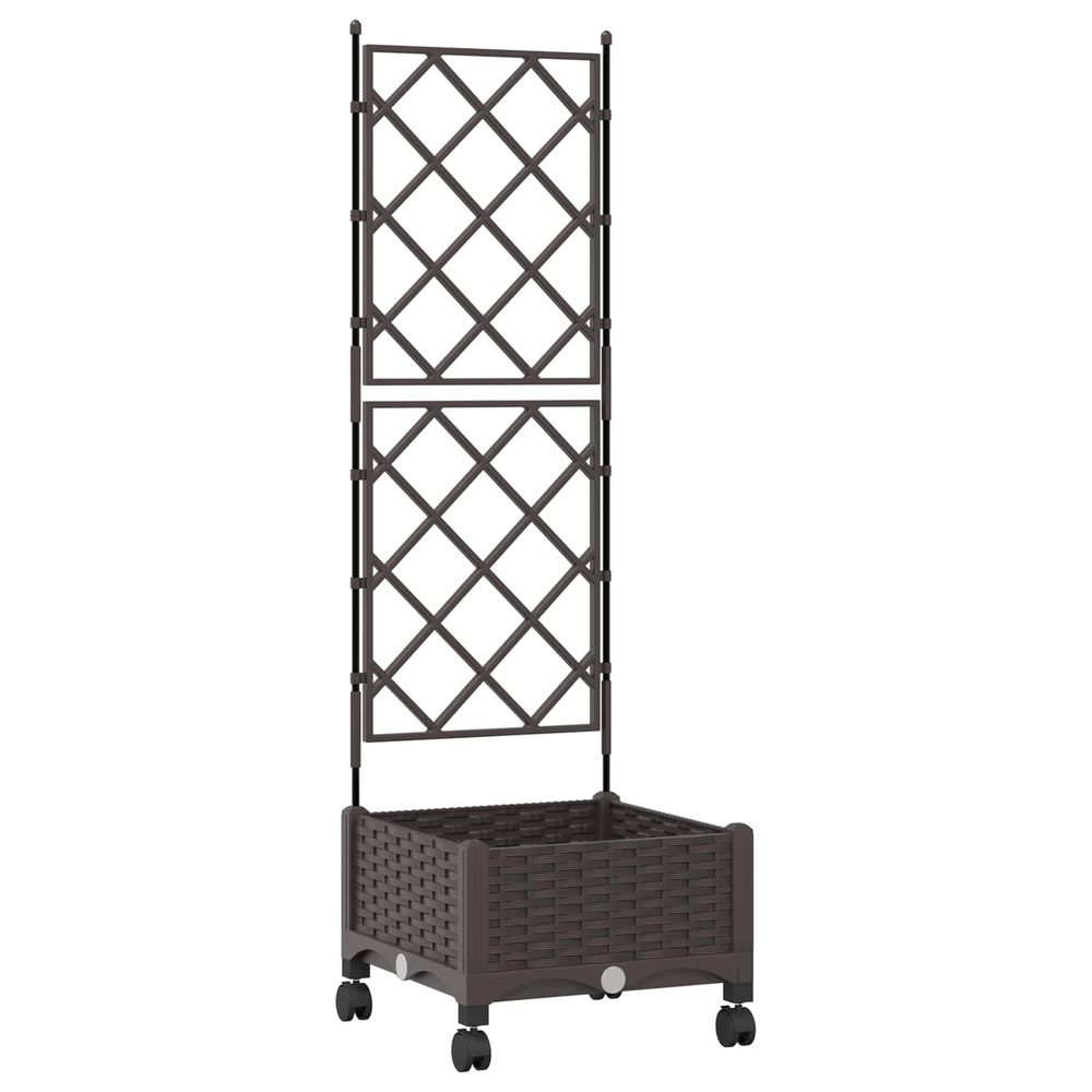 Bac de jardin avec treillis et roues marron 40 x 40 x 131,5 cm