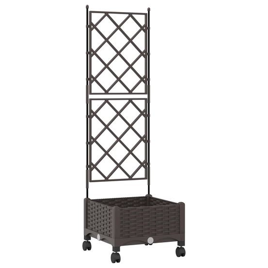 Bac de jardin avec treillis et roues marron 40 x 40 x 131,5 cm
