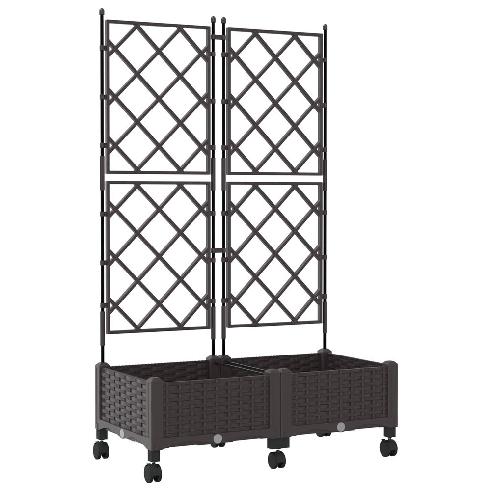 Bac de jardin avec treillis et roues 2 pc marron pp