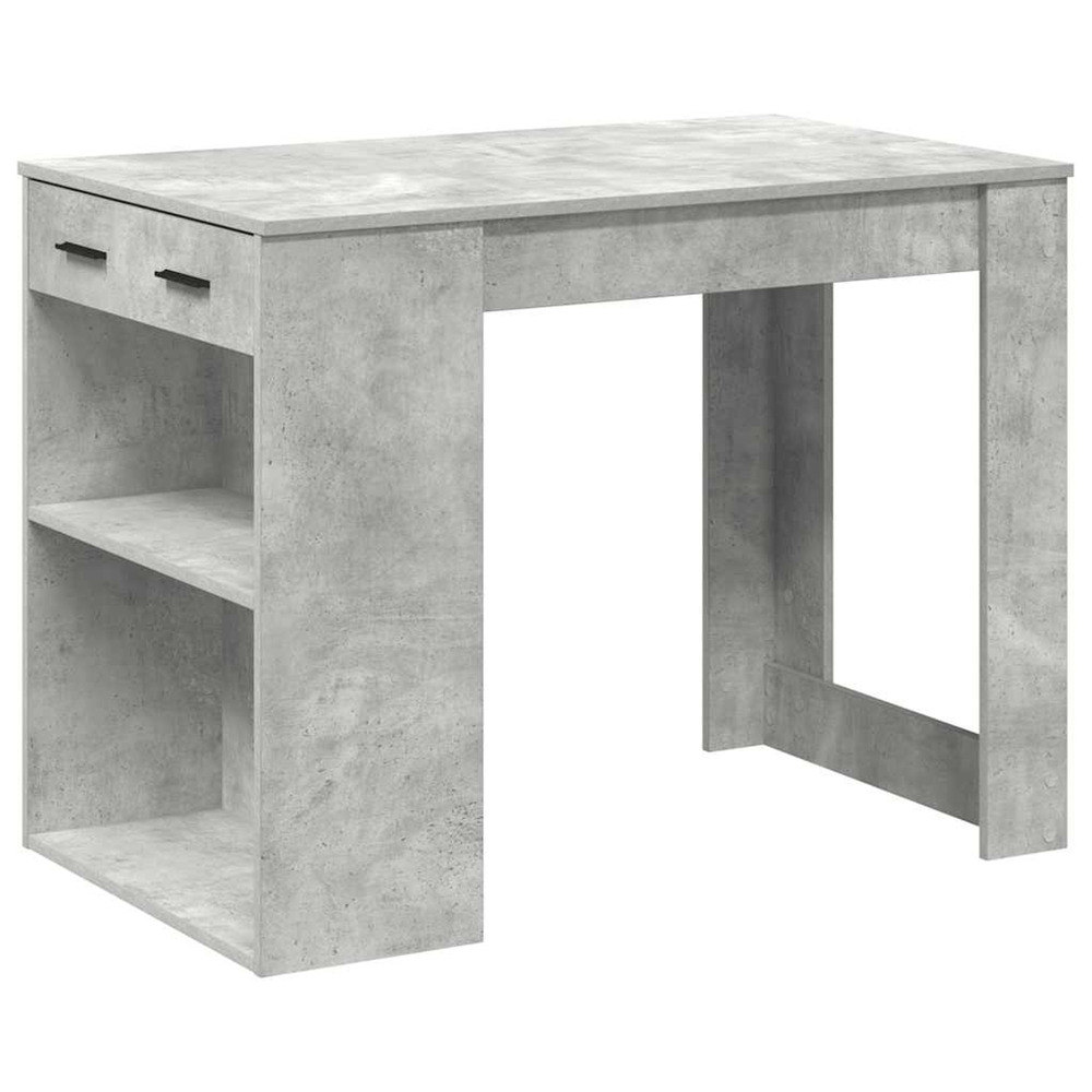 Bureau avec tiroir et étagère gris béton bois d'ingénierie