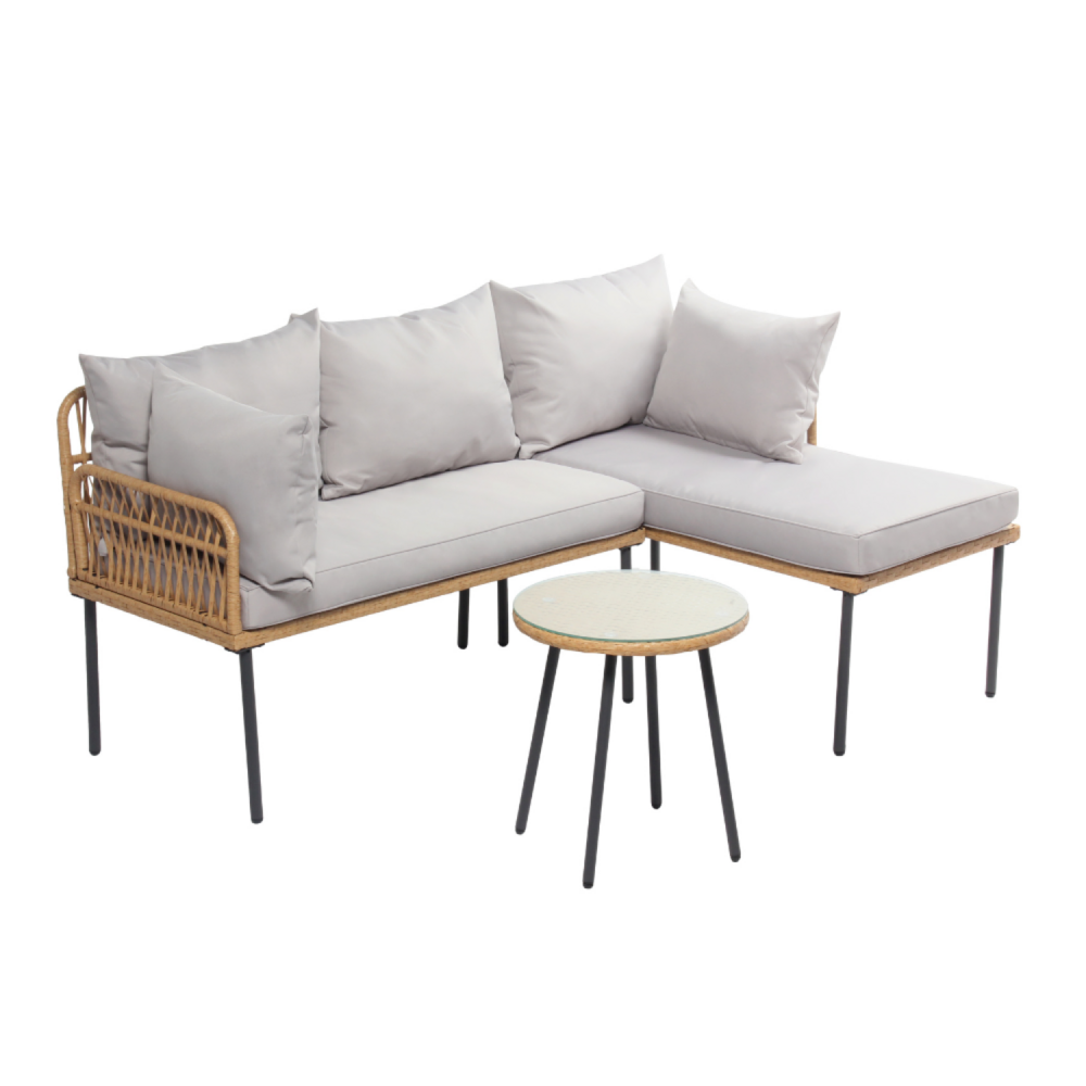 Salon de jardin d'angle 3 places effet rotin lecce