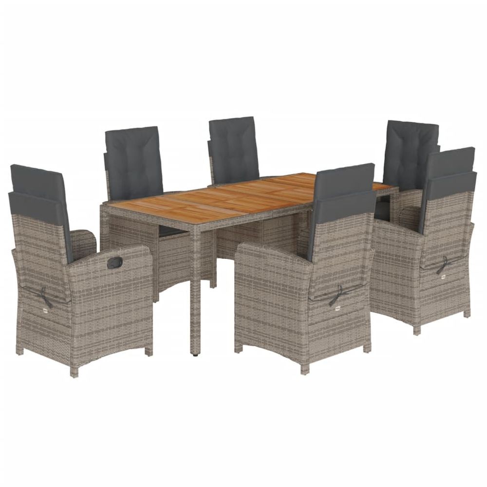 Ensemble à manger de jardin et coussins 7 pcs gris rotin