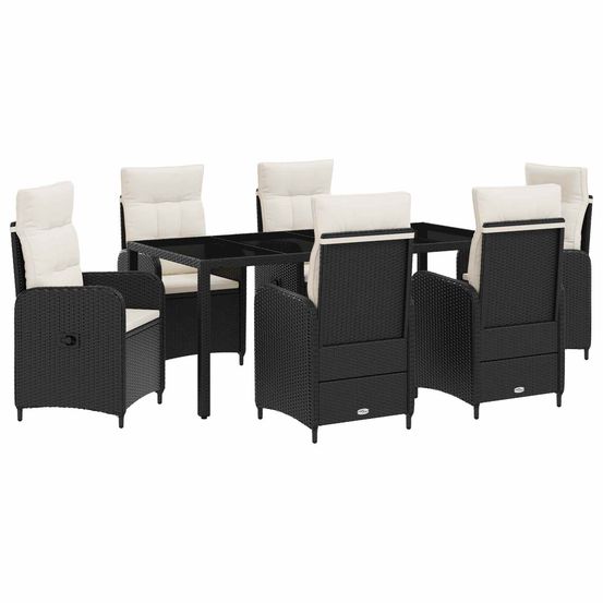 Ensemble de repas extérieur 7 pc noir et blanc crème polyrotin
