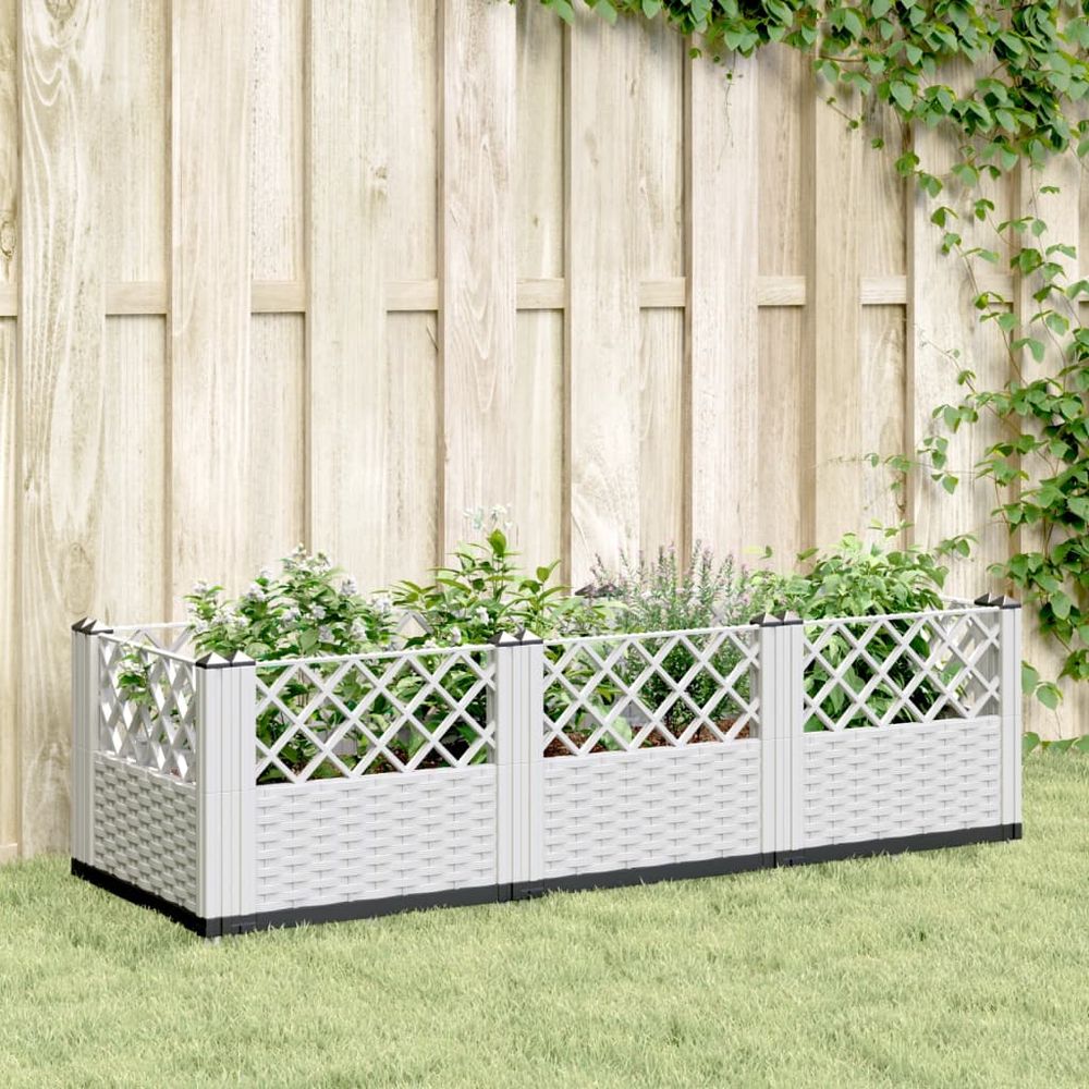 Jardinière rectangulaire modulable pp aspect rotin potager blanc 123,5cm