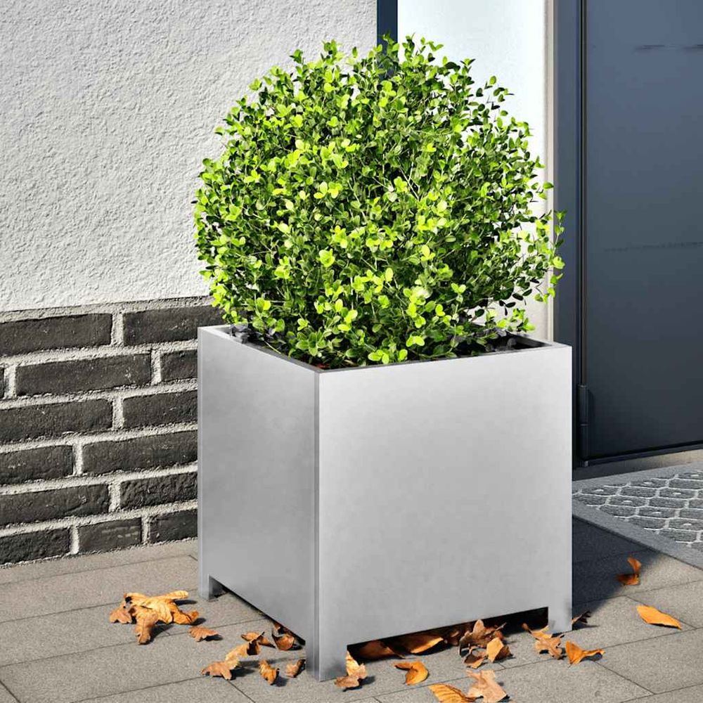 Jardinière carrée acier galvanisé pour jardin balcon argenté 40cm