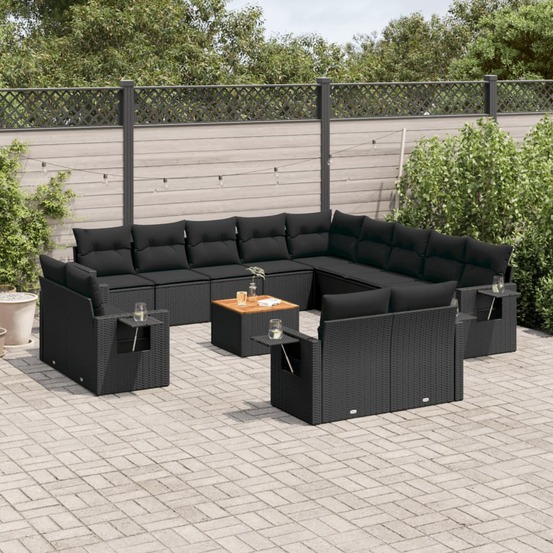 Salon de jardin avec coussins 14 pcs noir résine tressée