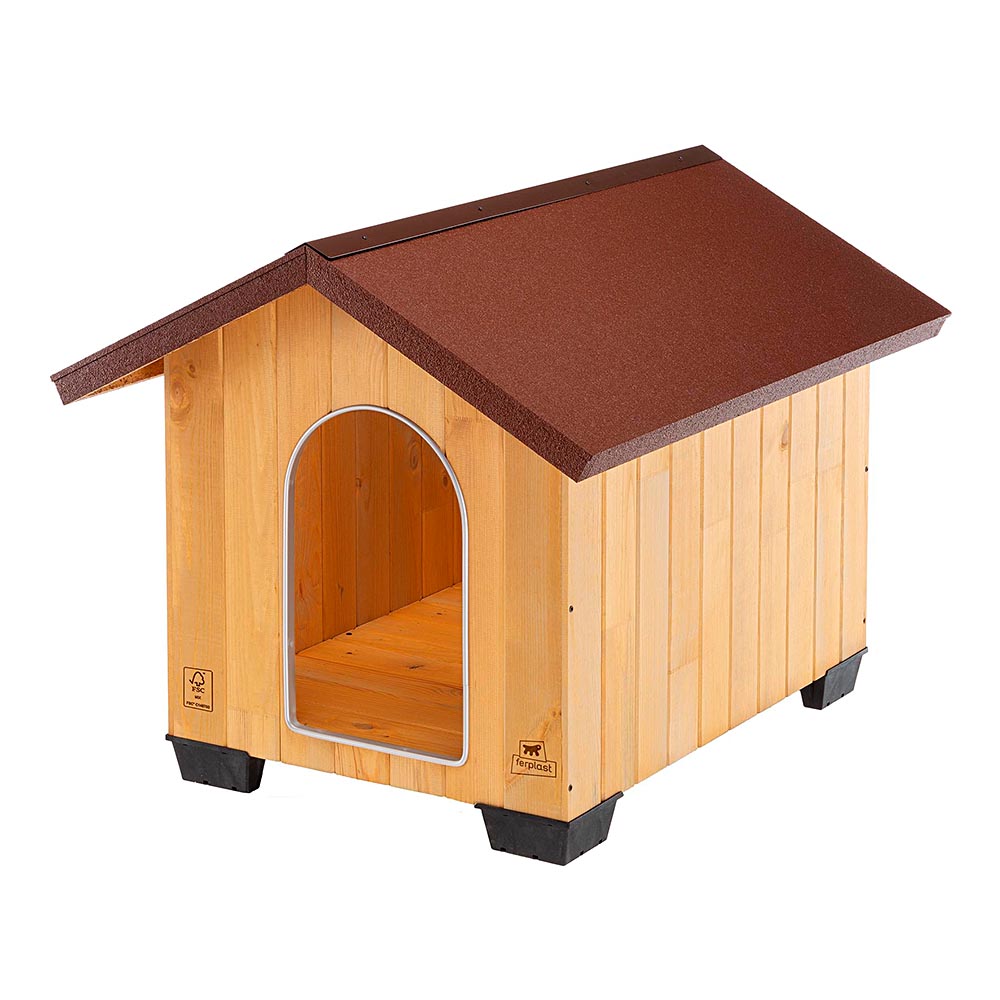 Ferplast niche pour chiens pour l'extérieur domus large, bois fsc, pieds isolants en plastique, grille pour l'aération, porte