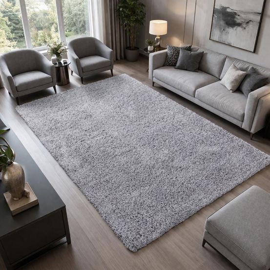 Tapis poils longs shaggy 60x110 rectangle tissé gris motif uni uni l