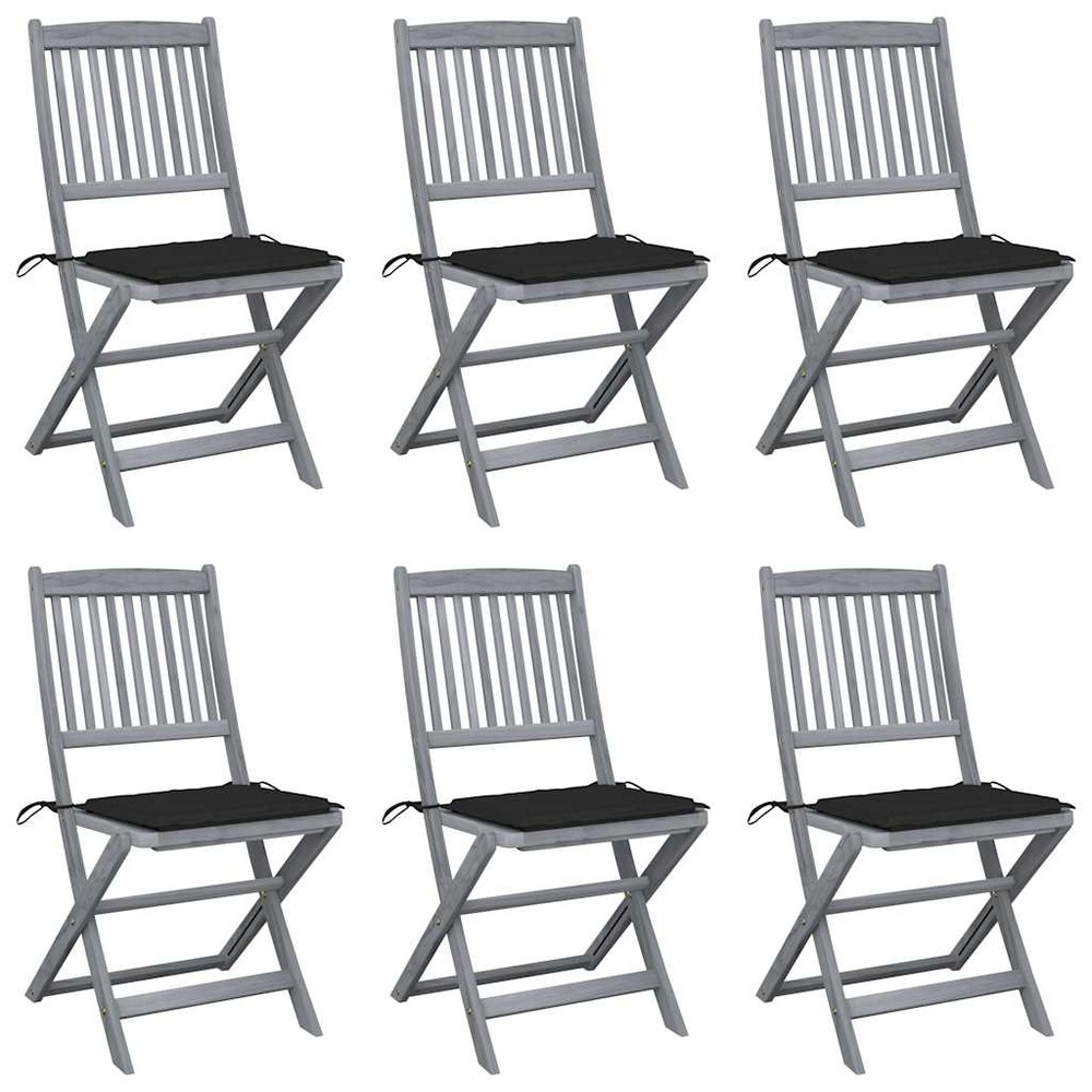 Chaises pliables d'extérieur lot de 6 et coussins bois d'acacia
