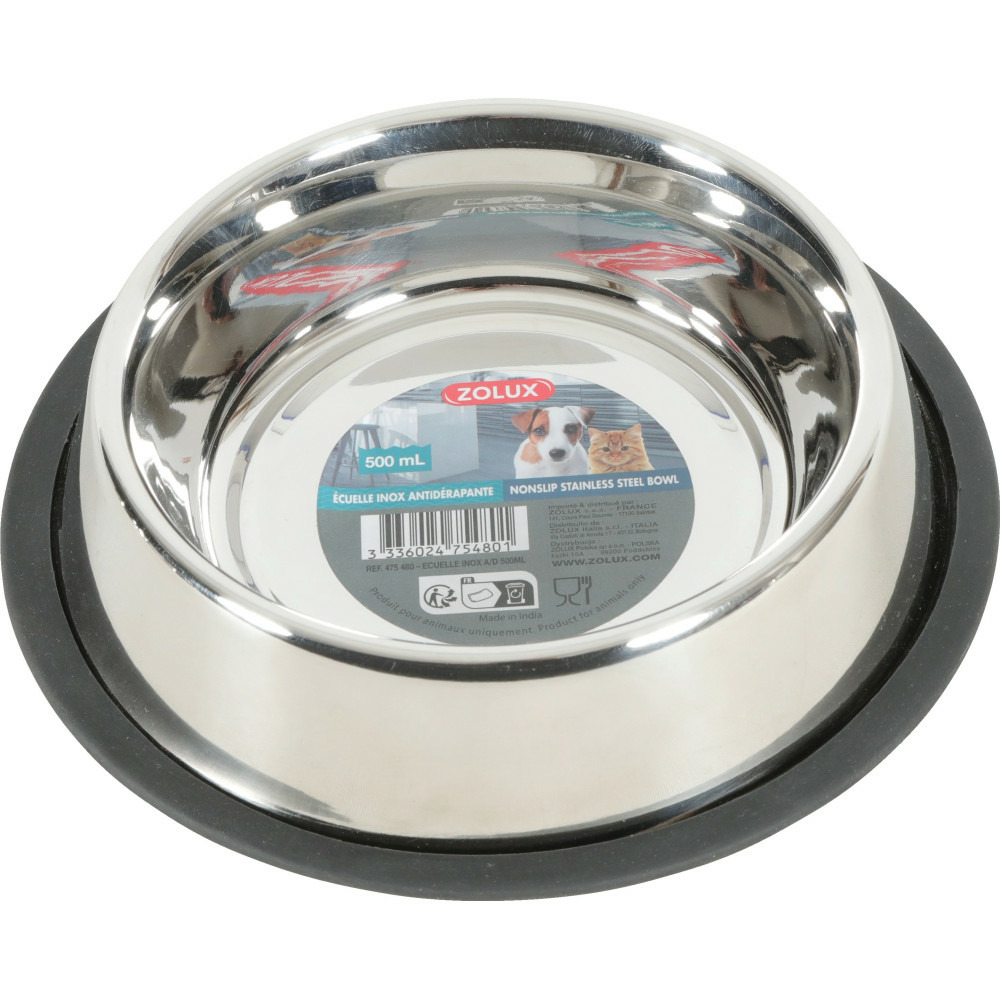 Gamelle ecuelle inox 500 ml antidérapante pour chat et chien