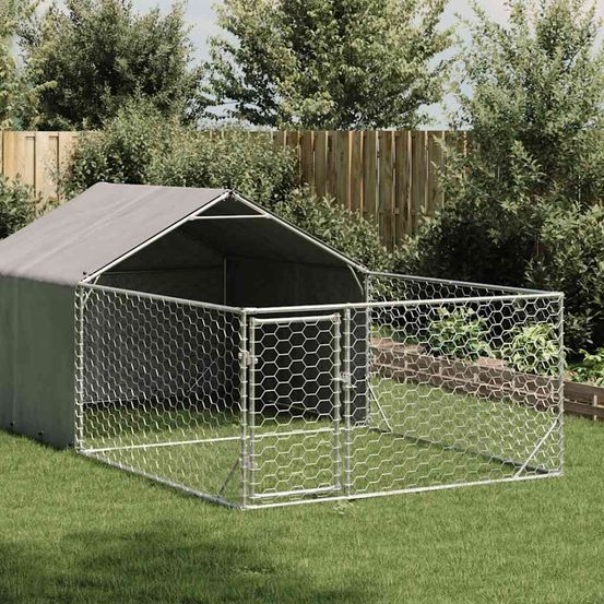 Chenil extérieur pour chien en acier galvanisé avec abri 5x2x1,5 m