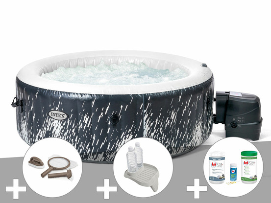 Kit spa gonflable purespa galaxie rond bulles avec led 4 places + kit d'entreti