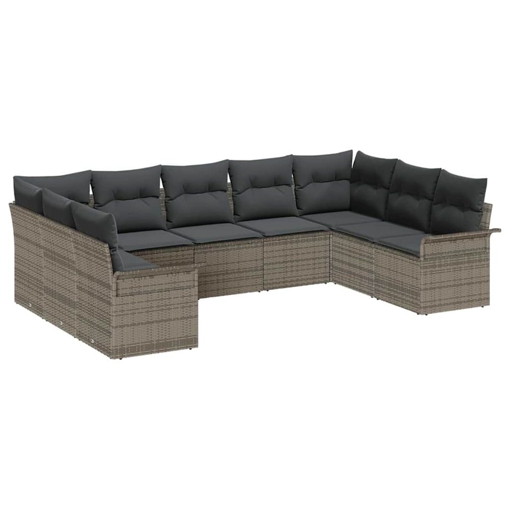 Ensemble de canapé de jardin 9 pc gris polyrotin