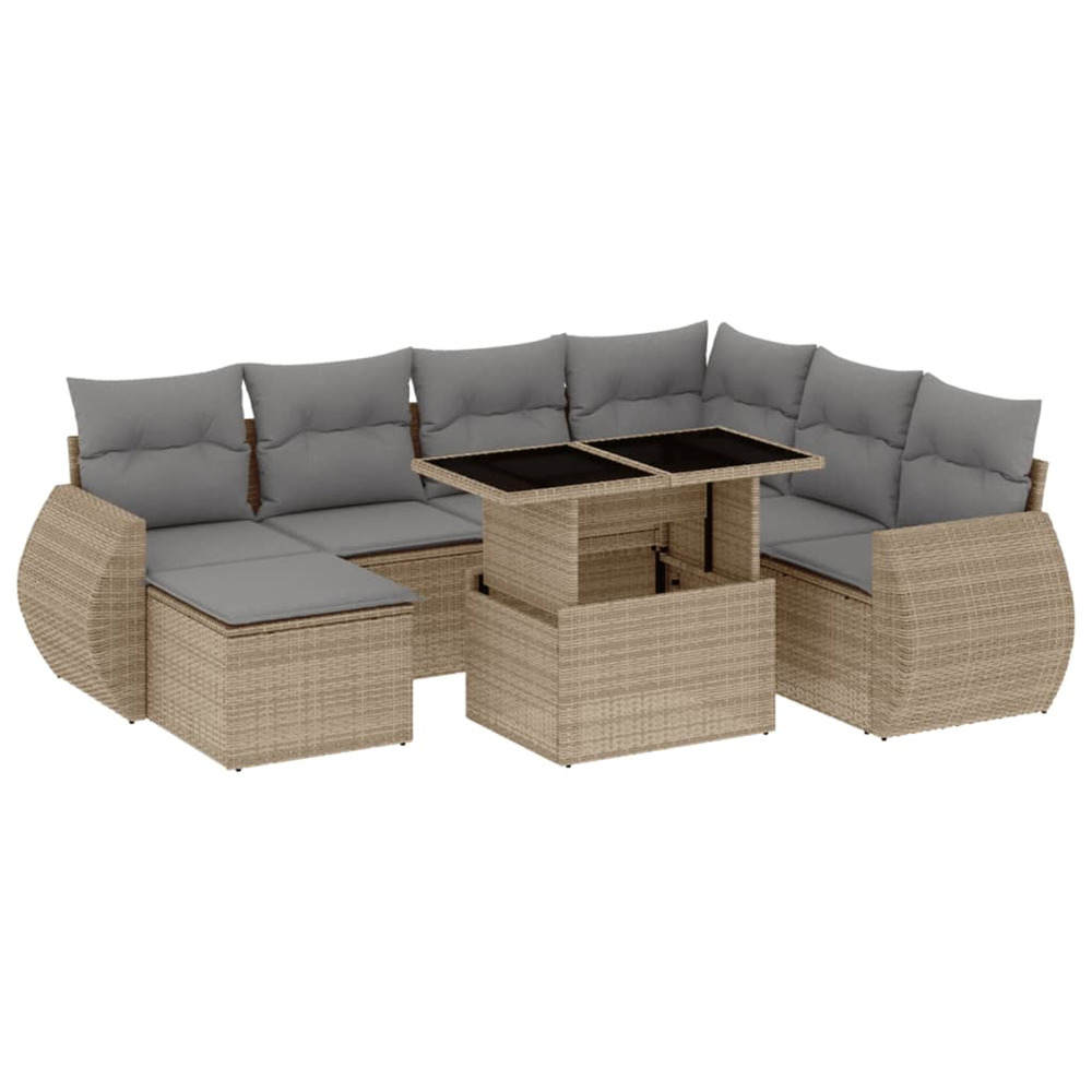 Salon de jardin avec coussins 8 pcs beige résine tressée