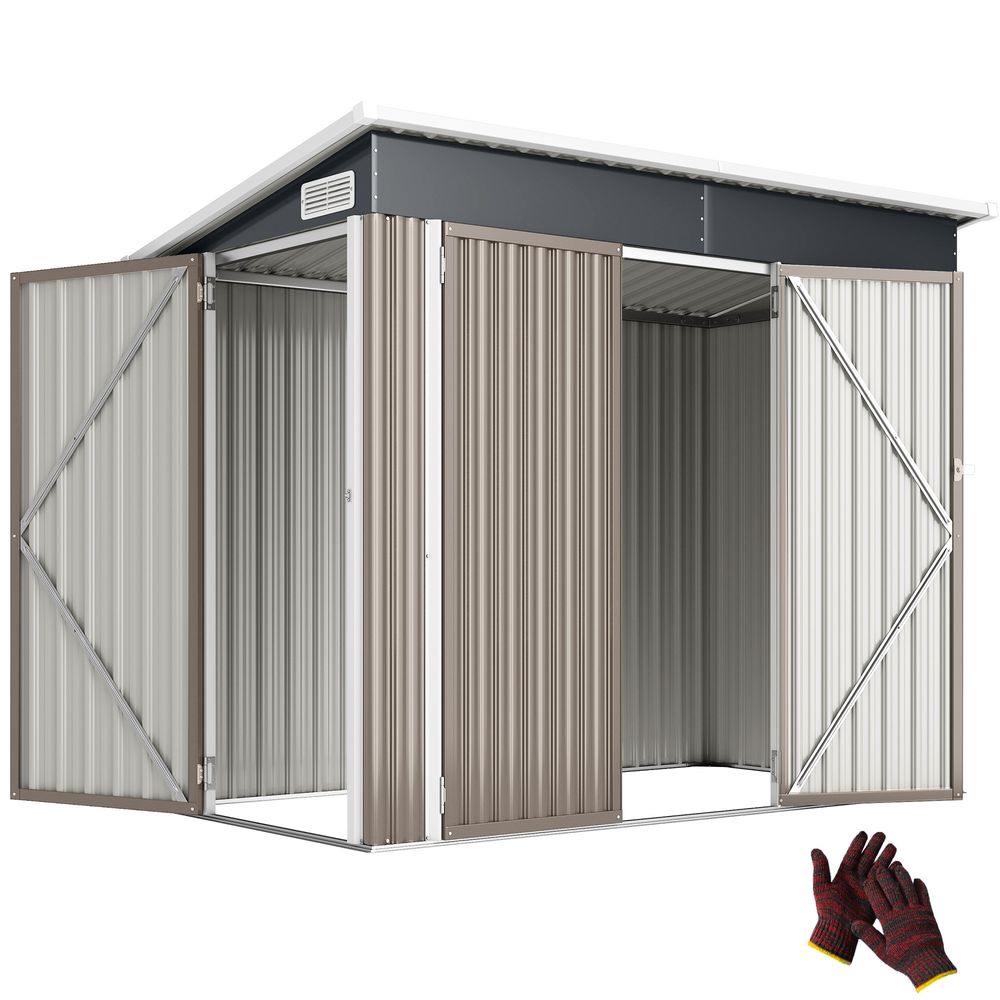 Abri de jardin métal rangement extérieur 3 portes toit incliné 234x132x185cm gris - comfortxl outdoor living