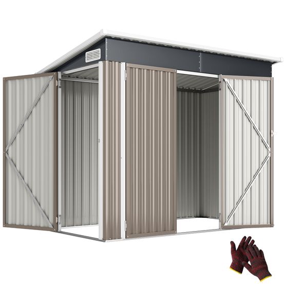 Abri de jardin métal rangement extérieur 3 portes toit incliné 234x132x185cm gris - comfortxl outdoor living