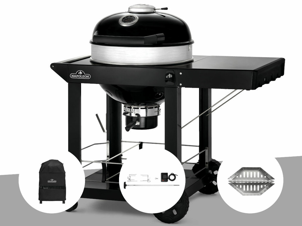Barbecue à charbon kettle pro 57 cm sur chariot + housse de,protection + rôtisso