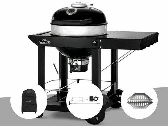 Barbecue à charbon kettle pro 57 cm sur chariot + housse de,protection + rôtisso