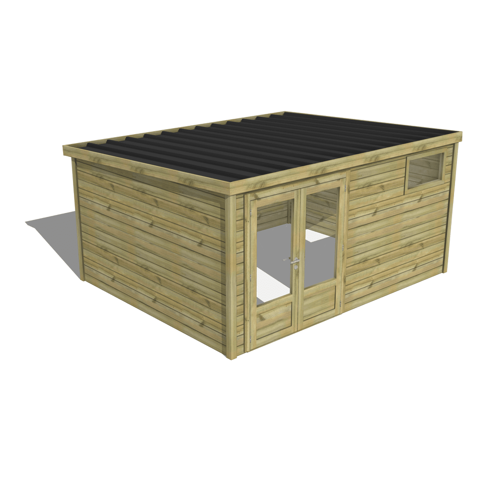 Abri de jardin bois pin traité autoclave 27mm - essentiel - 4,34x3,44m / 15m2 - bac acier - abri français