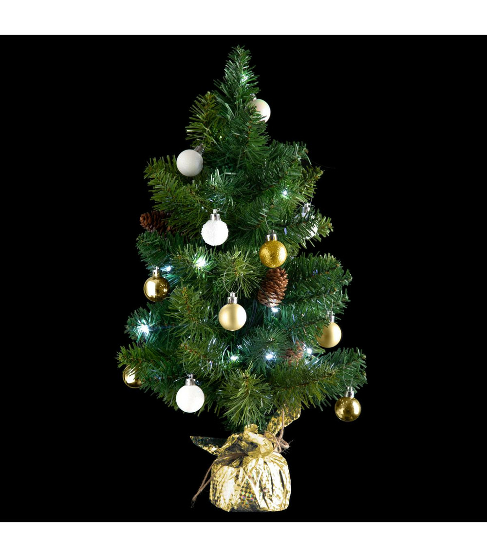 Sapin artificiel avec décoration et guirlande lumineuse h 50 cm