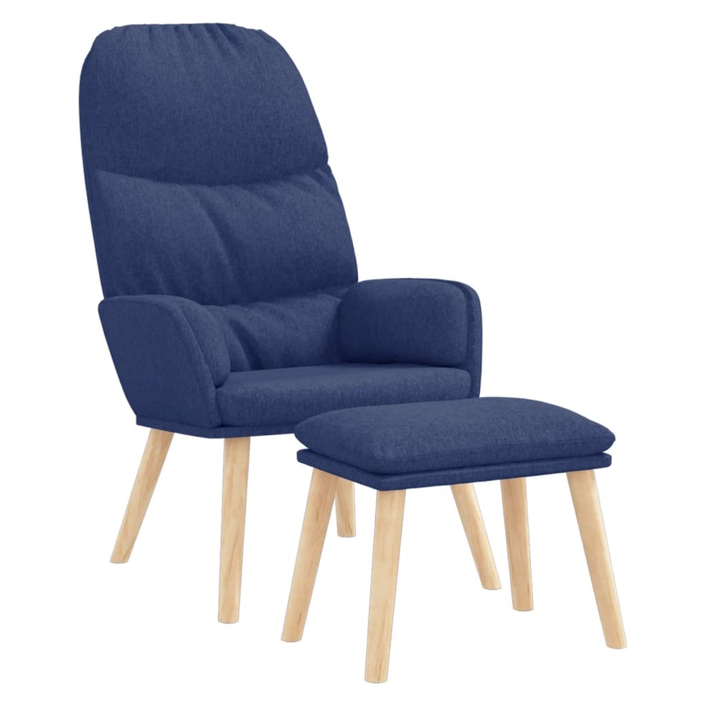 Chaise de relaxation avec tabouret bleu tissu