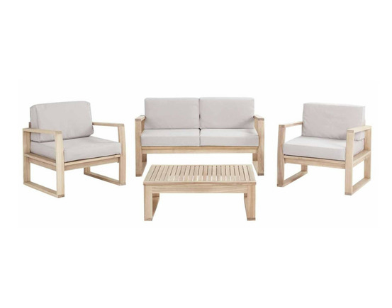 Brisbane - salon bas de jardin 4 places - en bois et coussins beiges déhoussables