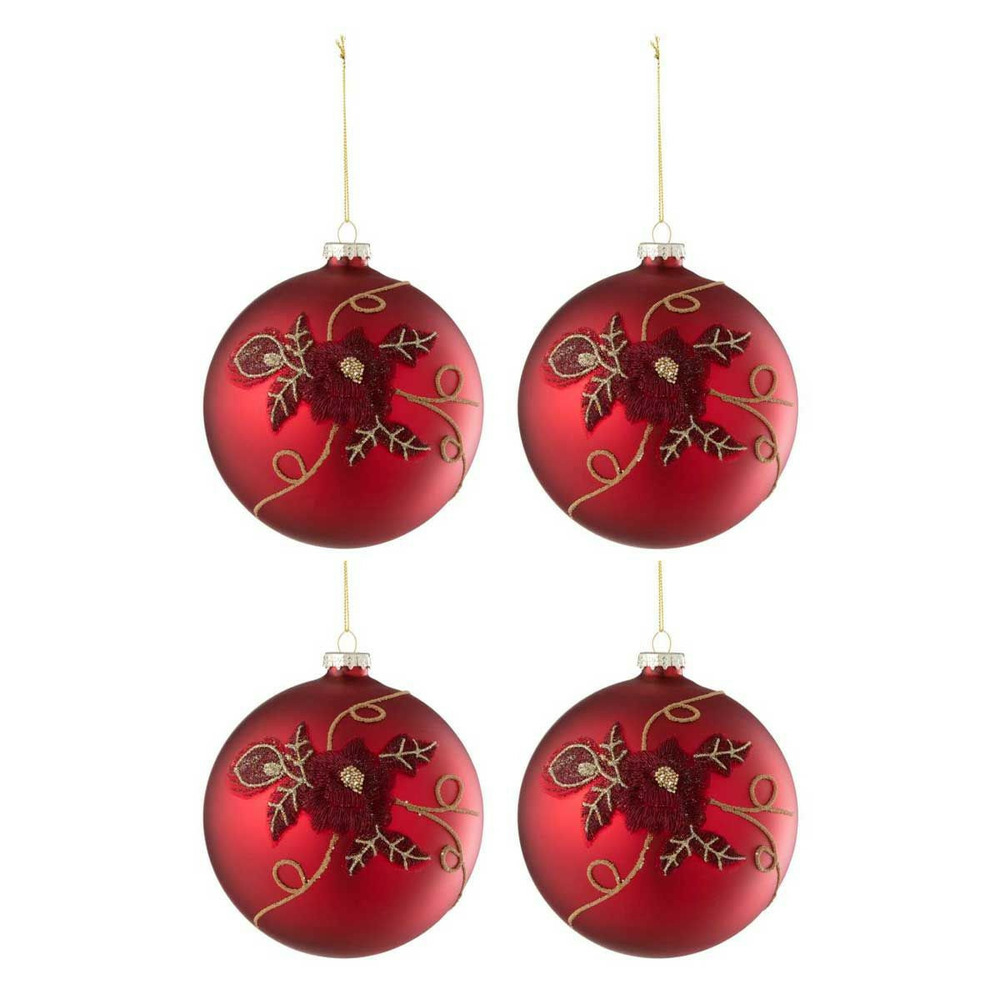 Lot de 4 boules de noël fleurs 