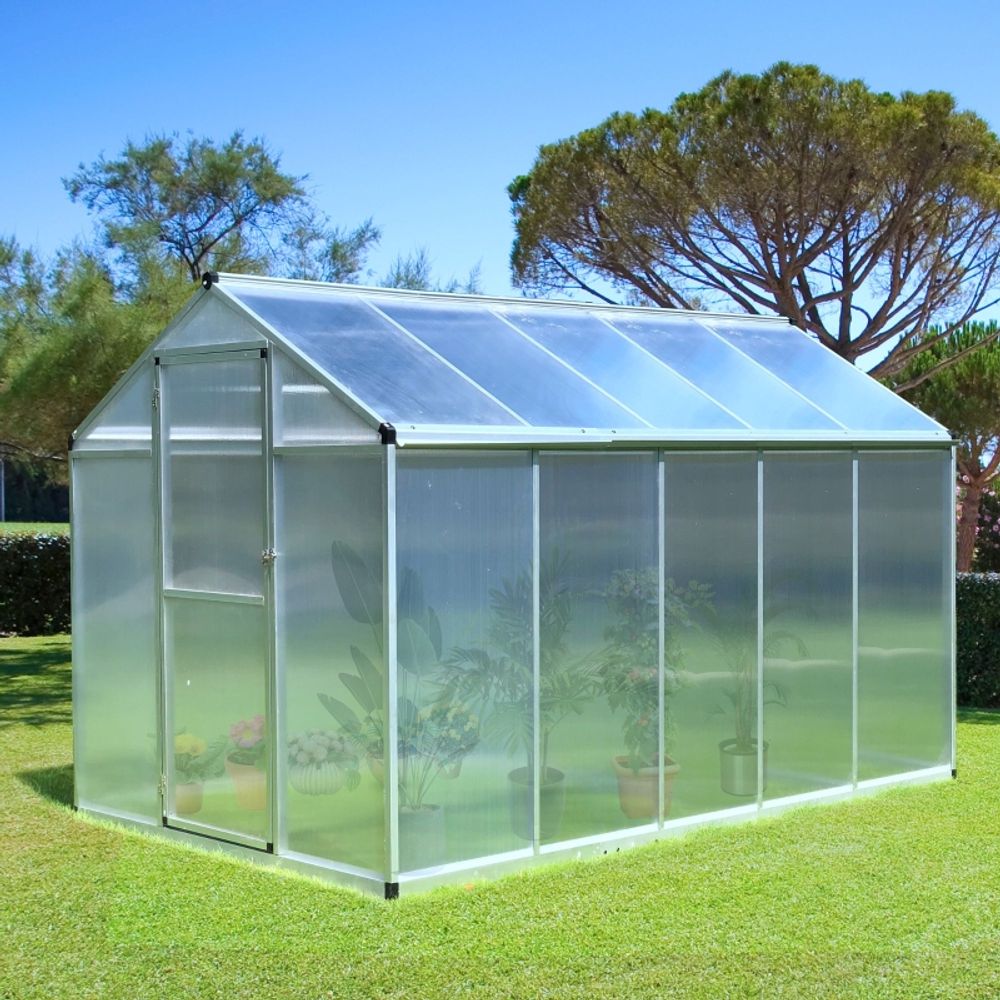 Serre de jardin polycarbonate aluminium 303 x 183 x 195 cm transparente potager 4 saisons - comfortxl outdoor living